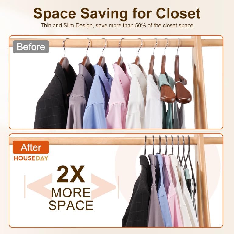 HOUSE DAY Black Plastic Hangers 60 Pack, Clothes Hangers with Non Slip Hooks, Durable & Space Saving Coat Hanger, Light-Weight Clothing Hanger