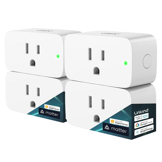 Linkind Matter Smart Plug, Work with Apple Home, Siri, Alexa, Google, SmartThings, Smart Home Smart Outlet Timer 15A/1800W, APP Remote Control