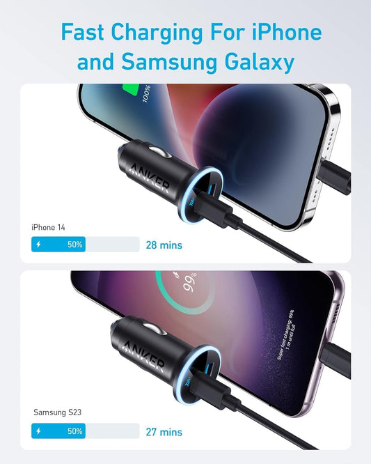 USB C Car Charger Adapter, Anker 52.5W Cigarette Lighter USB Charger, 323 Anker Car Charger with 30W PowerIQ 3.0 Fast Charging for iPhone 15/15