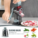 KEOUKE Rotary Cheese Grater Hand Crank Transparent - Shredder Slicer Grinder 3 Stainless Steel Blades, Stable Suction, Labor-Saving Handle, Safe