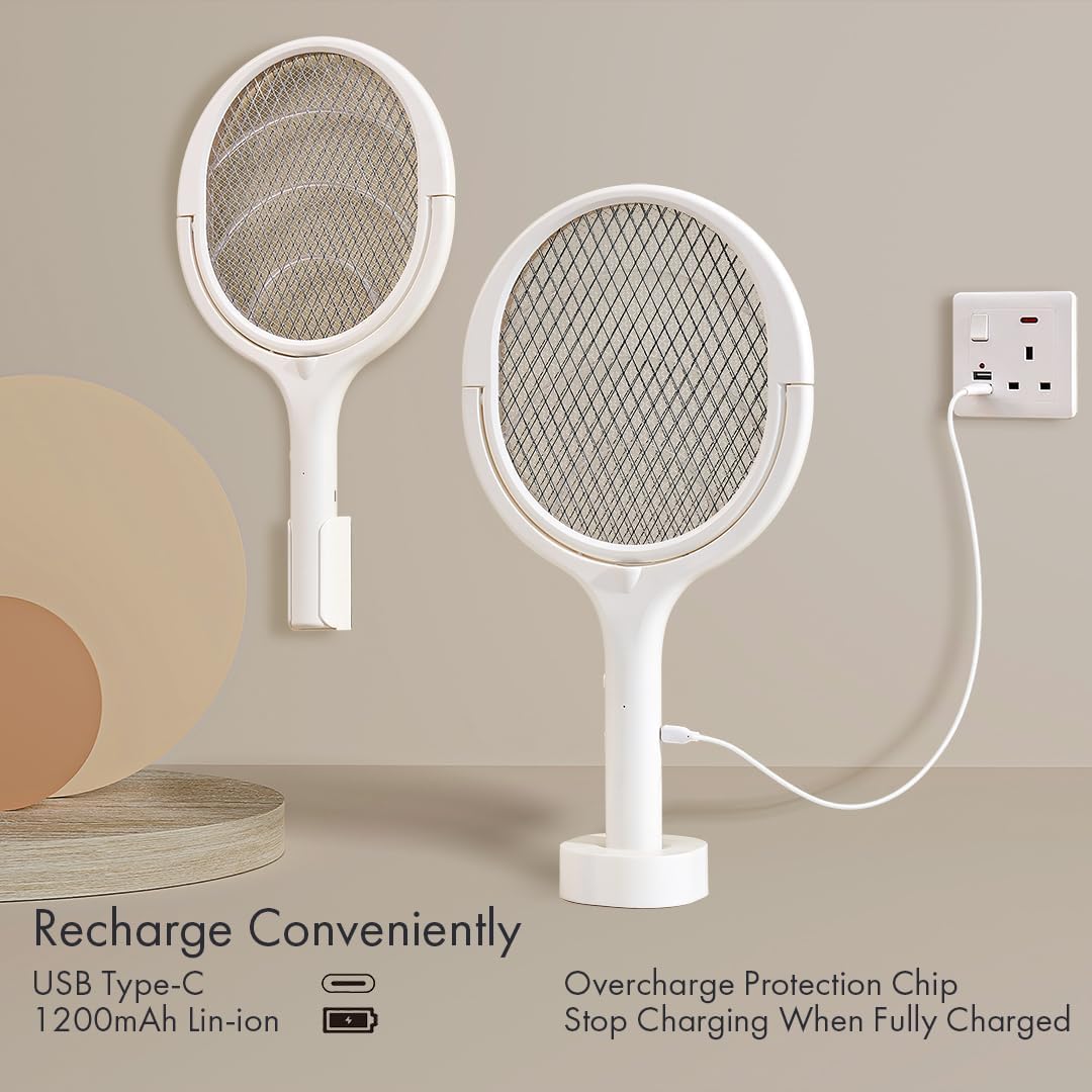GeckoMan Rotating Head Electric Fly Swatter Racket Rechargeable Bug Zapper Racket Bug Zapper Indoor Fly Zapper Mosquito Zapper Flies Killer