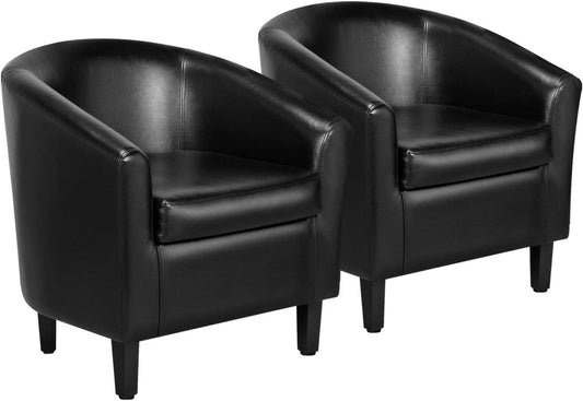 Yaheetech Barrel Chairs Set of 2, Faux Leather Club Armchairs, PU Leather Accent Chairs with Soft Padded Seat for Living Room Bedroom Waiting Reading