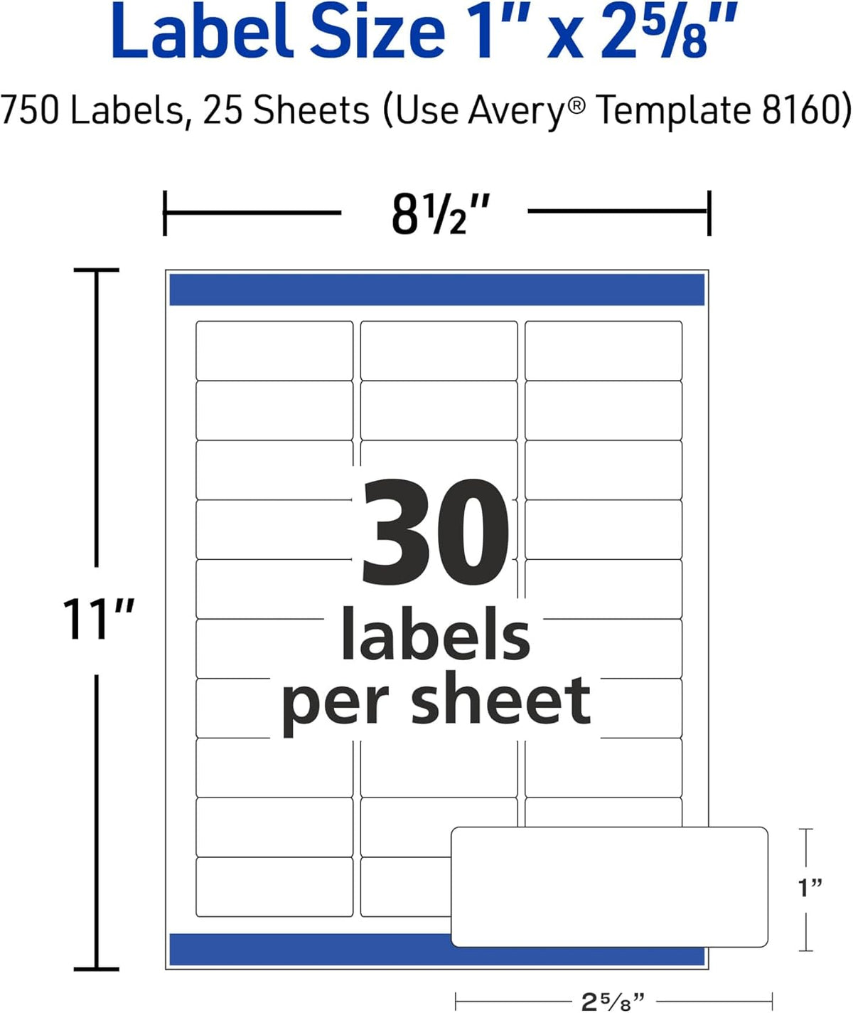 Avery Easy Peel Printable Address Labels with Sure Feed, 1" x 2-5/8" Customizable Stickers, White, 750 Blank Mailing Labels, Great for Mailing