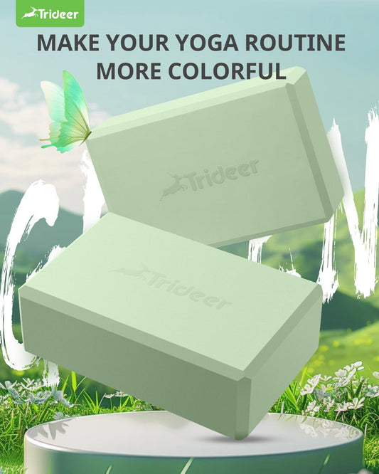 Trideer Yoga Blocks 2 Pack, Soft Non-Slip Foam Blocks with Beveled Edges for Alignment and Stretching in Yoga, Pilates, and Dance - Supportive