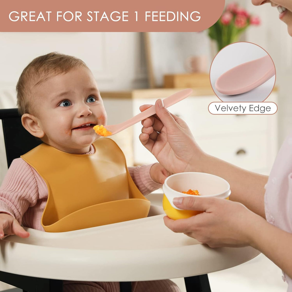6-Piece Silicone Baby Feeding Spoons, First Stage Infant Spoons, Soft-Tip Easy on Gums I Baby Training Spoon | Infant Utensils Feeding Supplies