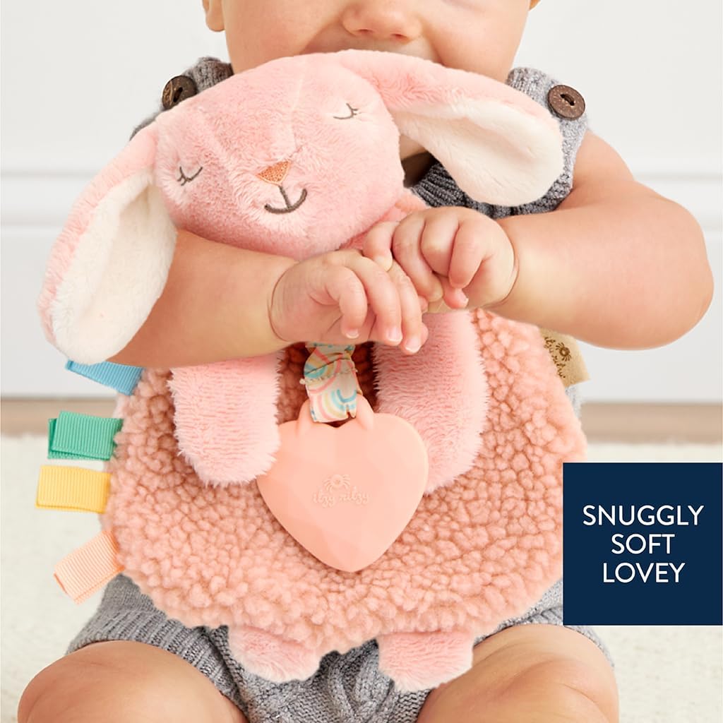 Itzy Ritzy - Itzy Lovey Including Teether - Baby Lovey with Teether, Textured Ribbons & Dangle Arms - Features Crinkle Sound, Sherpa Fabric and Minky