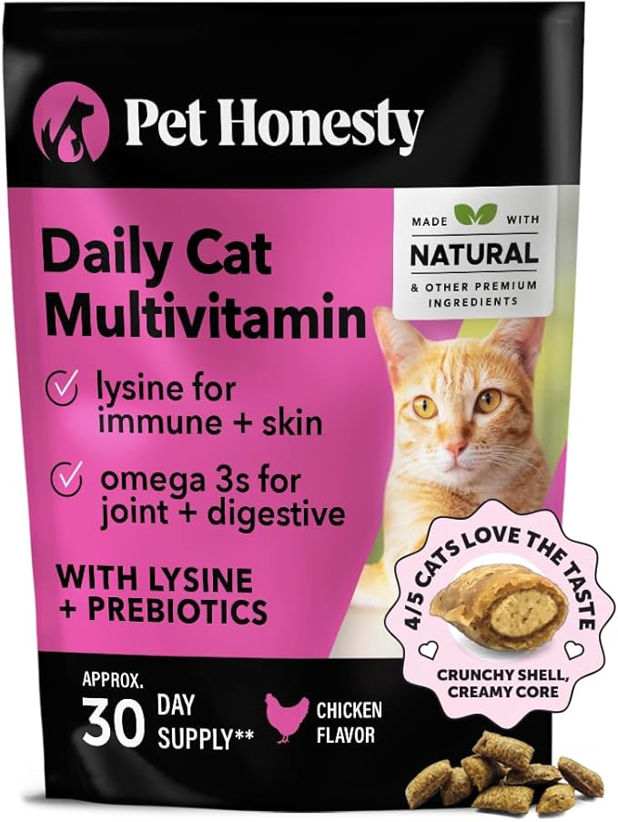 Cat Multivitamin Crunchy & Creamy Chews - Cat Treats for Health + Immune, Joint Support, Skin & Coat, & Digestion - Vitamins with Omega 3s, Lysine