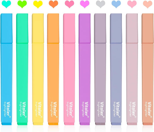 Vitoler 10Pcs Aesthetic Highlighters, Chisel Tip Marker Pens,Assorted Color Candy Highlighters,No Bleed Bible Highlighter,Cute Pastel Highlighter for