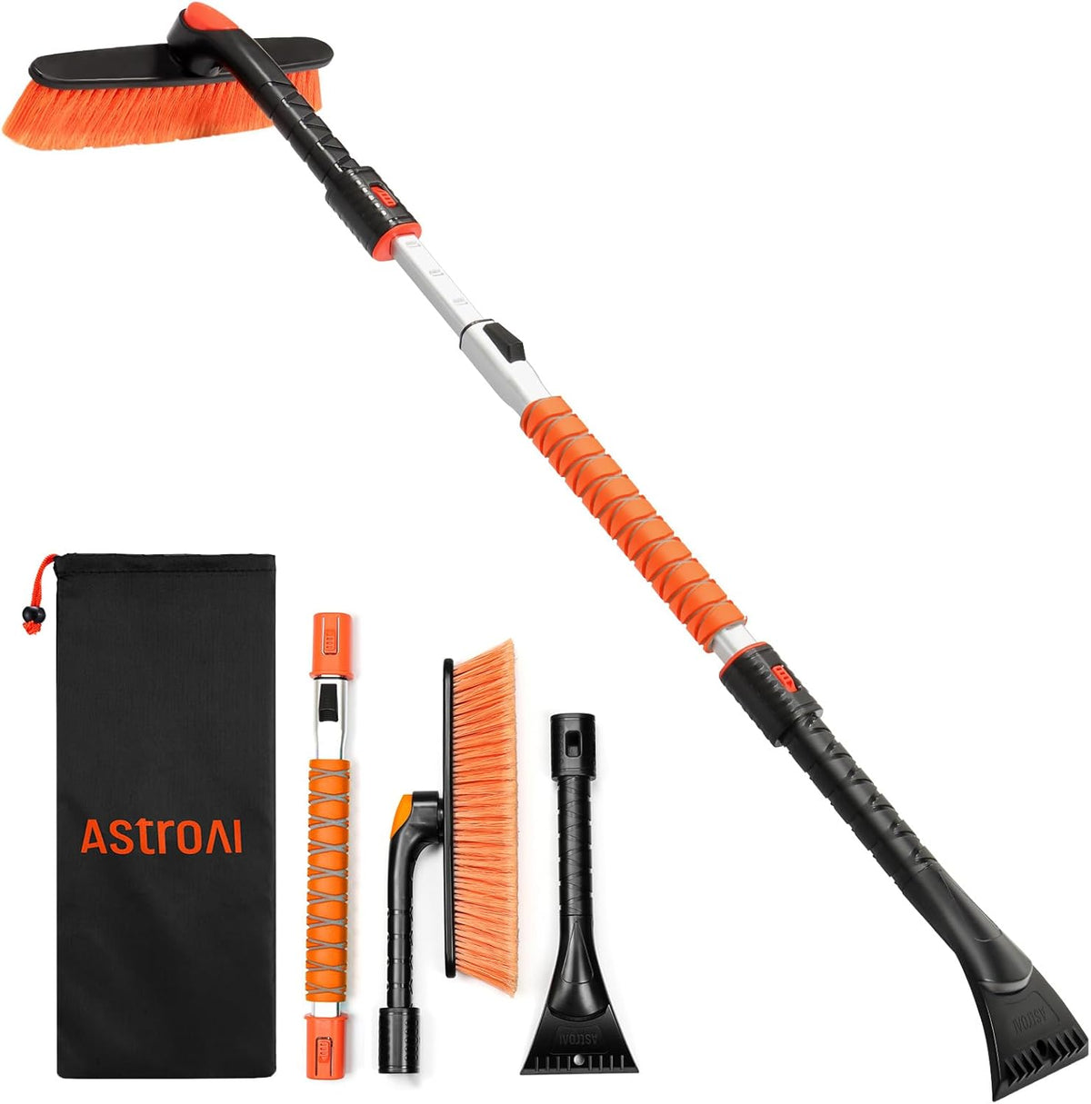 AstroAI 47.2" Ice Scrapers for Car Windshieldand Extendable Snow Brush with Foam Grip and 360° Pivoting Brush Head for Christmas Car Auto Truck