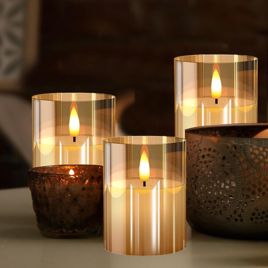 Tyawon Glass Battery Operated LED Flameless Candles with Remote and Timer, Real Wax Candles Warm Color Flickering Light for Festival Wedding Home