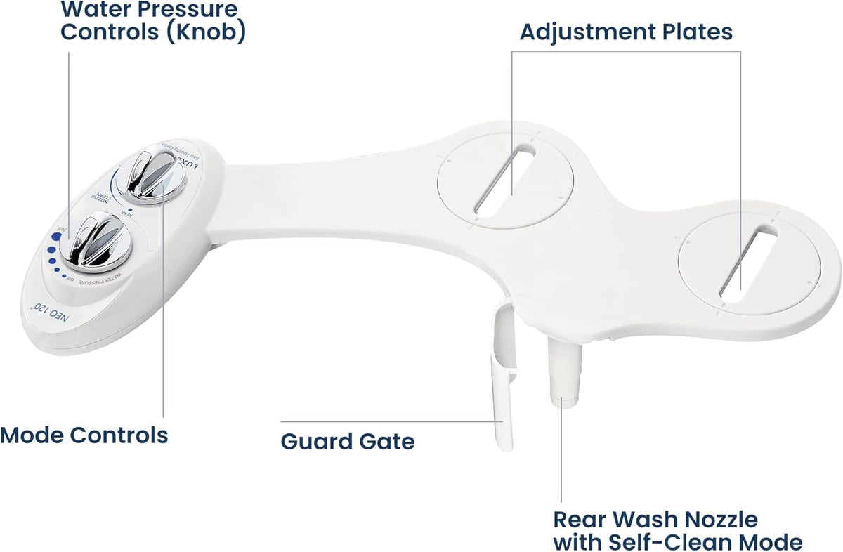 LUXE Bidet NEO 120 - Single Nozzle, Self-Cleaning, Non-Electric Bidet Attachment for Toilet Seat, Adjustable Water Pressure, Rear Wash (White)