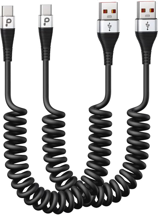 USB C Cable Fast Charging, 2Pack 3ft Coiled USB A to Type C Charge Cord for Car, USB-C Charging Cable Compatible with iPhone 17/16/15/Samsung Galaxy