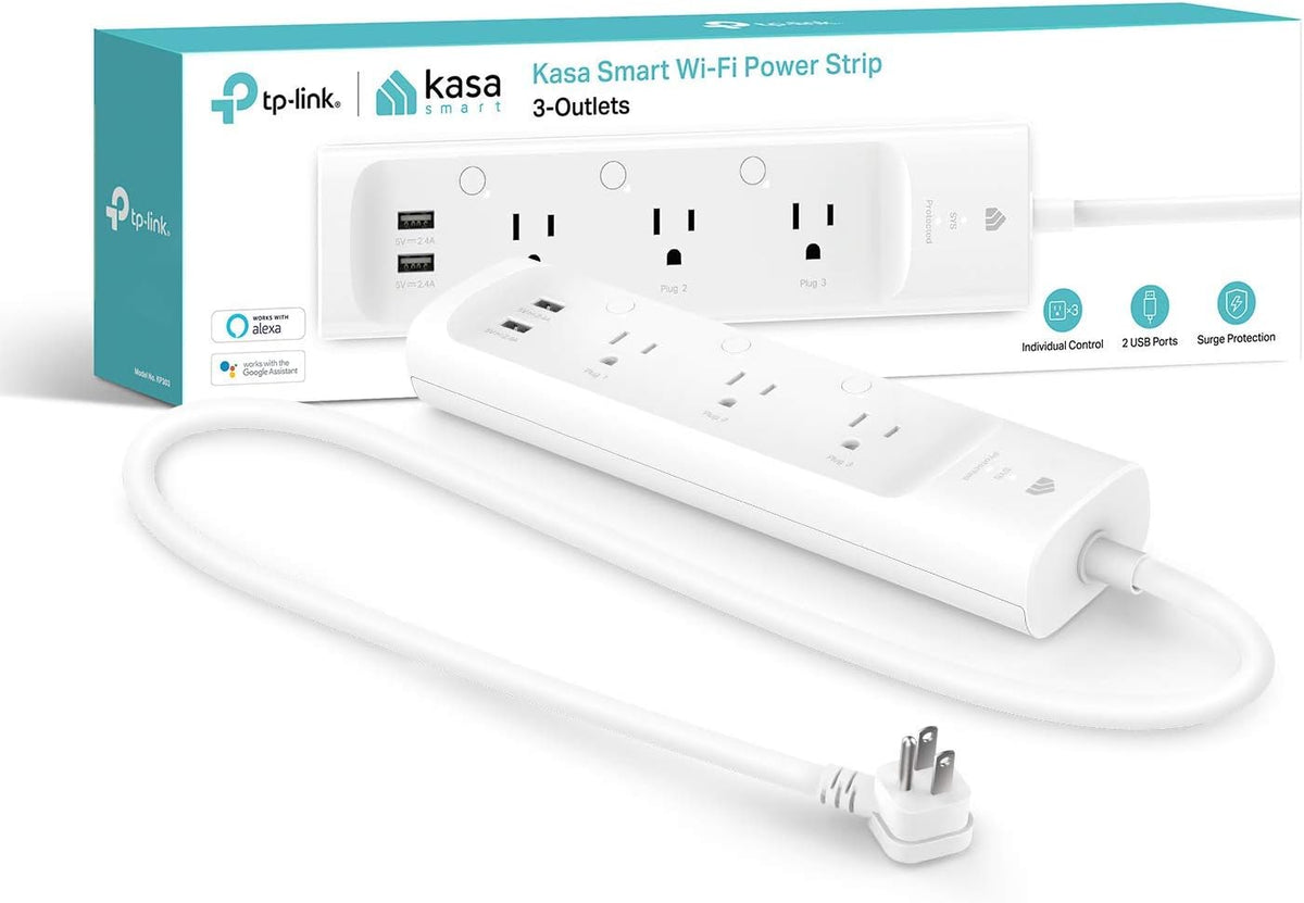 Kasa Smart Plug Power Strip KP303, Surge Protector with 3 Individually Controlled Smart Outlets and 2 USB Ports, Works with Alexa & Google Home, No
