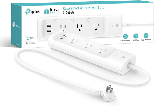 Kasa Smart Plug Power Strip KP303, Surge Protector with 3 Individually Controlled Smart Outlets and 2 USB Ports, Works with Alexa & Google Home, No