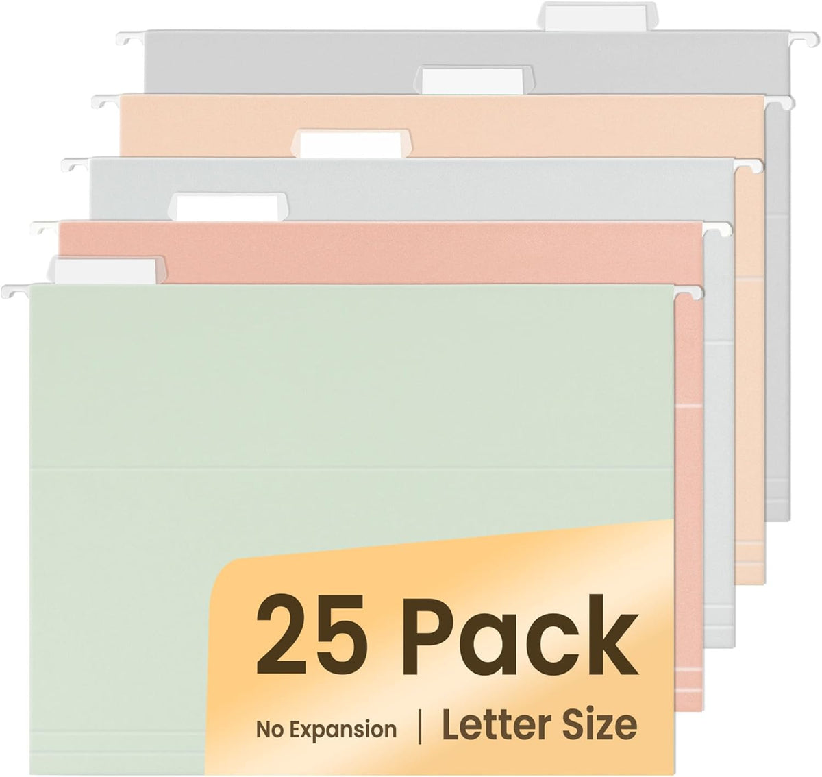 SUNEE 25 Count Hanging File Folders, Pastel Colors, Hanging File Folders Letter Size, Hanging Folders with 1/5-cut Tabs, Designed for Bulky Files
