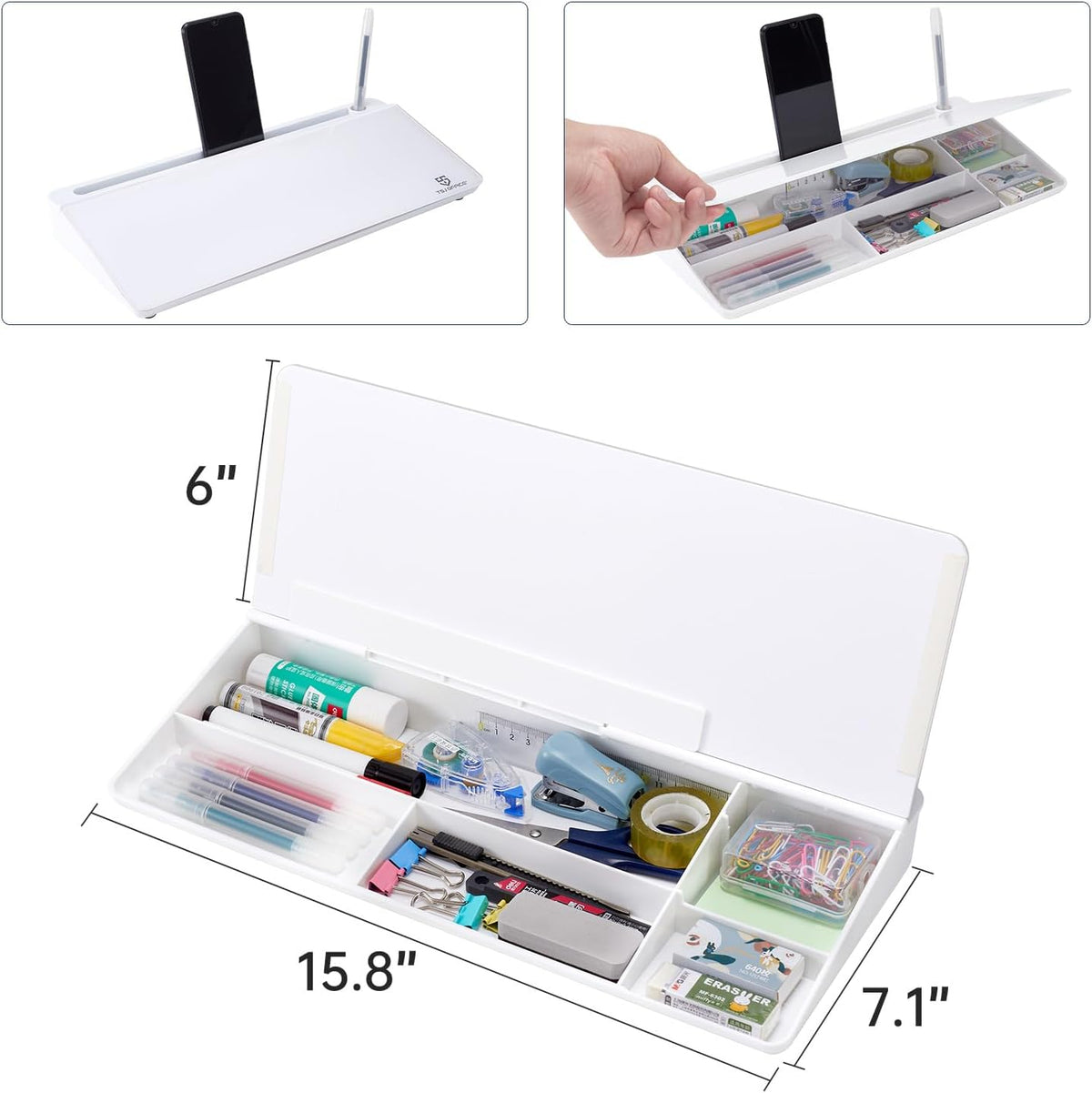 TSJ OFFICE Small Desktop Whiteboard -Glass Dry Erase Board Computer Keyboard Stand White Board Surface Pad with Drawer, Desk Organizers with