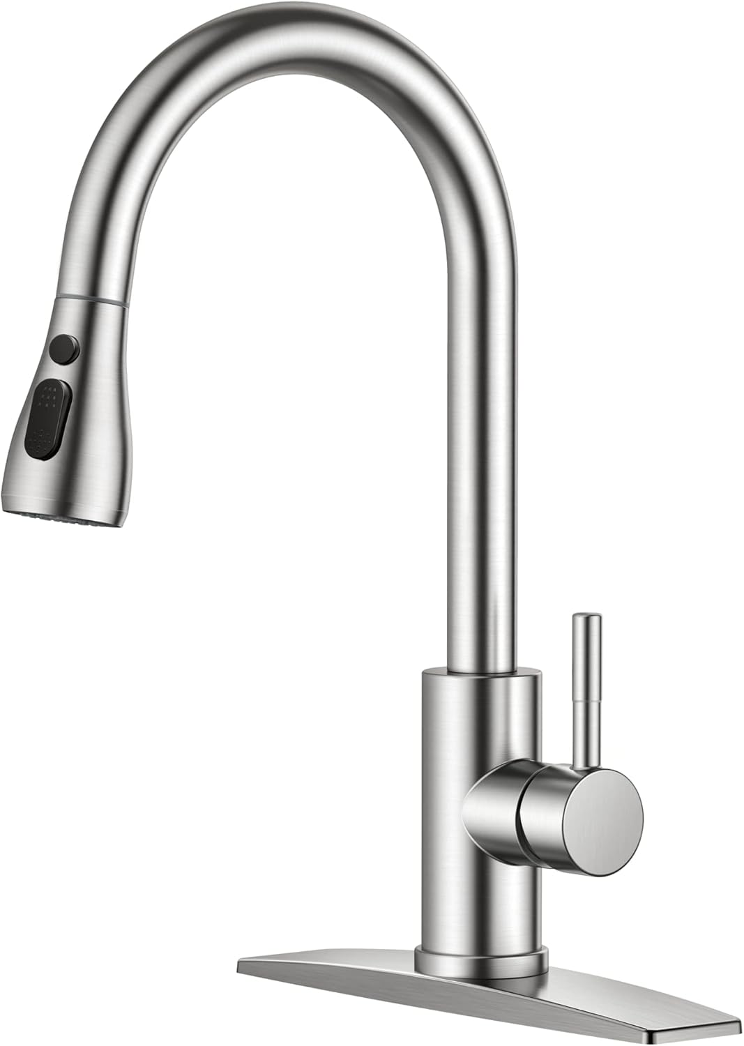 FORIOUS Kitchen Faucets with Pull Down Sprayer, Brushed Nickel, High Arc Single Handle Classic Stainless Steel Sink Faucet 1 or 3 Hole, Suitable for