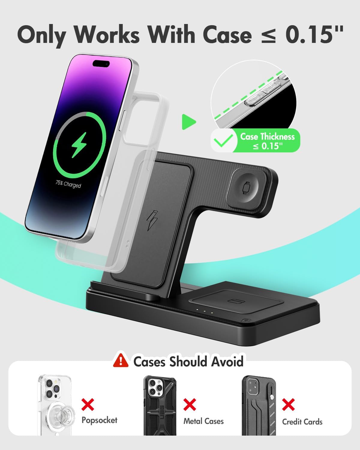 Wireless Charger iPhone Charging Station: 3 in 1 Charger Stand Multiple Devices for Apple - iPhone 17 16e 16 15 14 Pro Max 13 12 11 - Watch 10 9 8 7