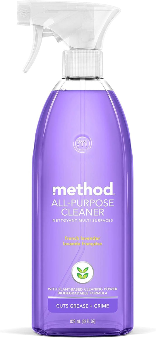 Method All-Purpose Cleaner Spray, French Lavender, Plant-Based and Biodegradable Formula Perfect for Most Counters, Tiles and More, 28 Fl Oz, (Pack
