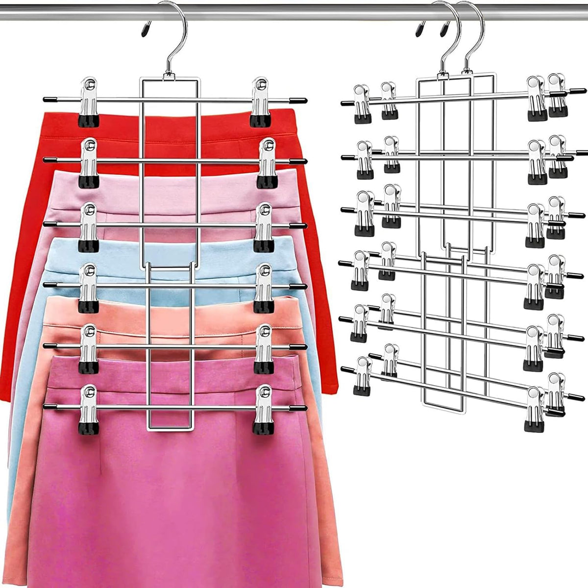 Pants Hangers with Clips,Space Saving Hanging Closet Organizer-6 Tiers Skirt Hangers with 360° Swivel Hook,Closet Organizer-Clothes Hangers- College