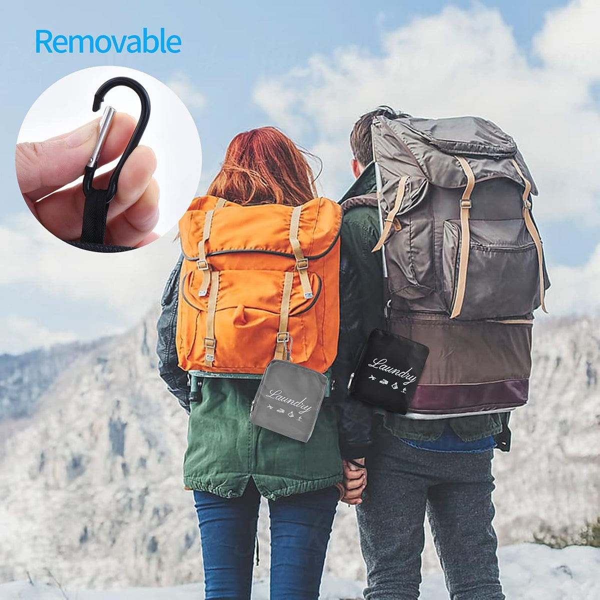 2 Pcs JHX Travel Laundry Bags, Dirty Clothes Organizer【Upgraded】with Handles and Aluminum Carabiner for Travel, Camp, Fitness, and Students