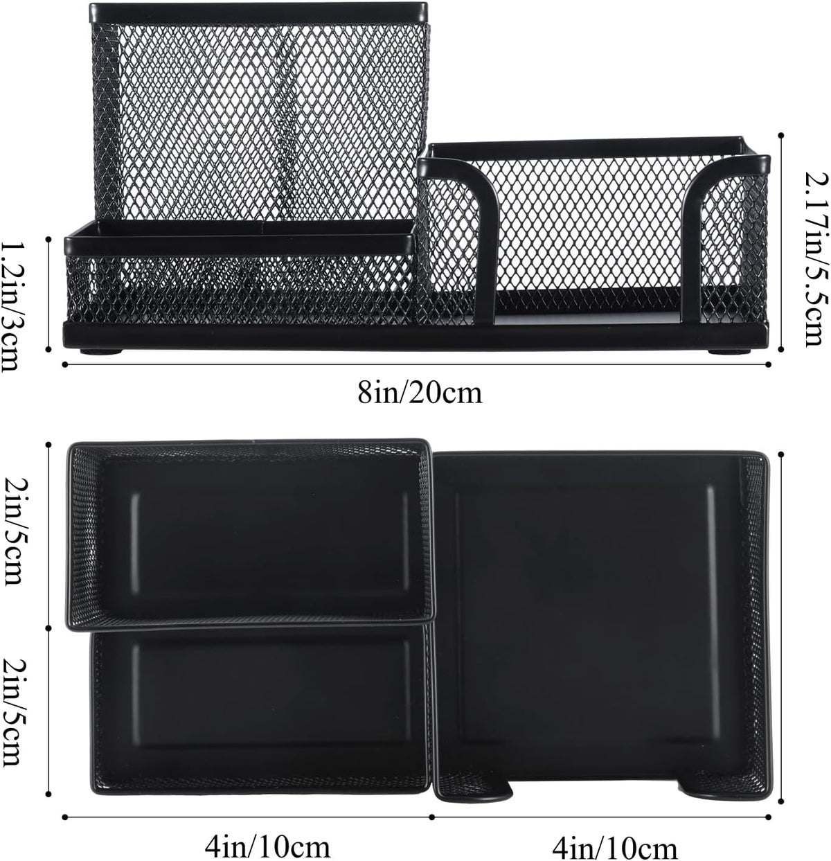 M&G Mesh Pen Holder Desk Organizers Pencil Holder for Desk Black, 3 Compartments Metal Office Supply Organizer with Sticky Notes Holder for School