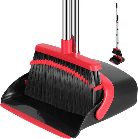 NACENA Broom and Dustpan Set, 52-in Long Adjustable Handle Broom Dustpan Combo with Dustpan Teeth to Automatically Clean Hair Suitable for Home