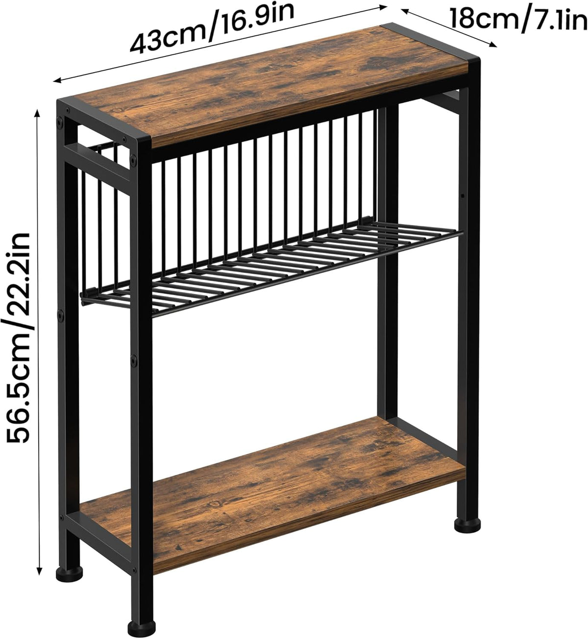 Small Side Table for Small Space, 3-Tier Narrow End Table with Magazine Holder,Slim Nightstand, Skinny Snack Couch Table in Living Room, Bedroom