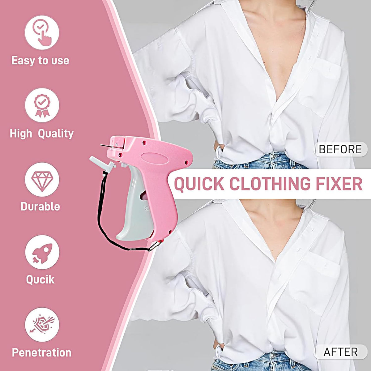 Stitch Gun for Clothes， Handheld Stitch Gun Quick Clothing Fixer，Sewing Kit Includes 1,000 Black Fasteners & 1,000 White Fasteners & 6