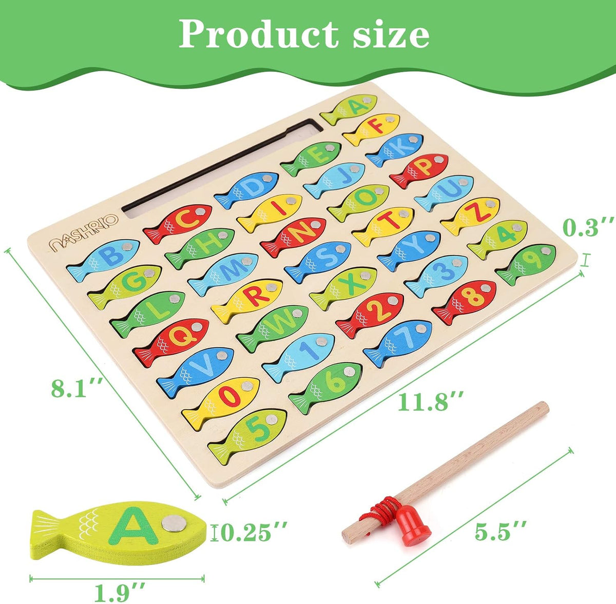 Magnetic Wooden Fishing Game Toy for Toddlers, Alphabet Fish Catching Counting Games Puzzle with Numbers and Letters, Preschool Learning ABC Math