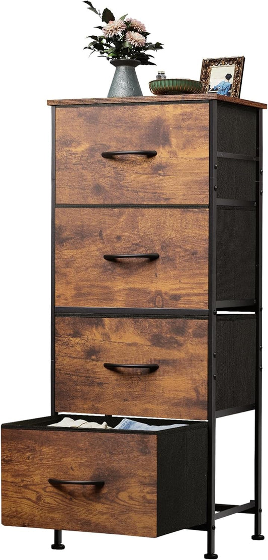 WLIVE Dresser with 4 Drawers, Fabric Storage Tower, Organizer Unit for Bedroom, Hallway, Entryway, Closets, Sturdy Steel Frame, Wood Top, Easy Pull