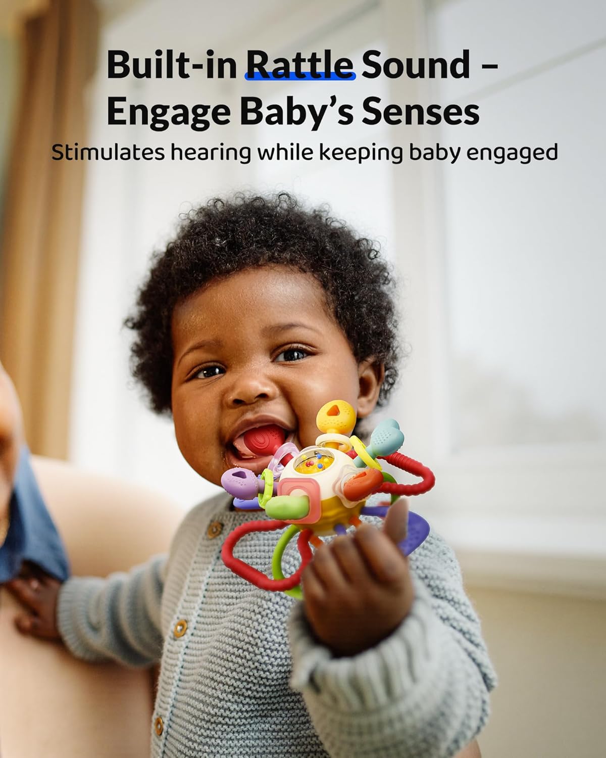 Baby Montessori Sensory Teething Toy – Safe, Multi-Functional BPA-Free Silicone Teether Toy for Babies 0-12 Months – Vibrant Rattle for Teething