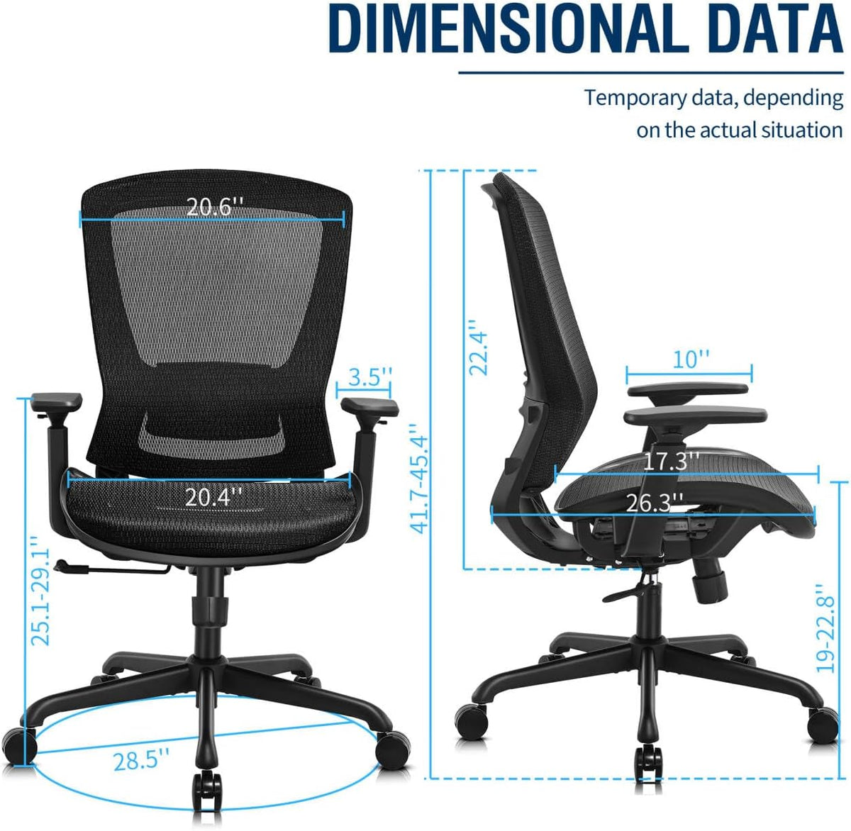 ELABEST Mesh Office Chair,Ergonomic Computer Desk Chair,Sturdy Task Chair- Adjustable Lumbar Support & Armrests,Tilt Function,Comfort Wide