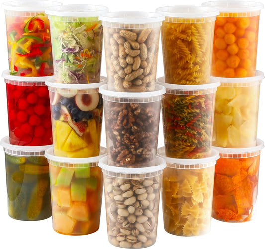 AOZITA 20 Sets 32 oz Plastic Deli Food Containers With Lids, Airtight Food Storage Containers, Freezer/Dishwasher/Microwave Safe, Soup Containers For