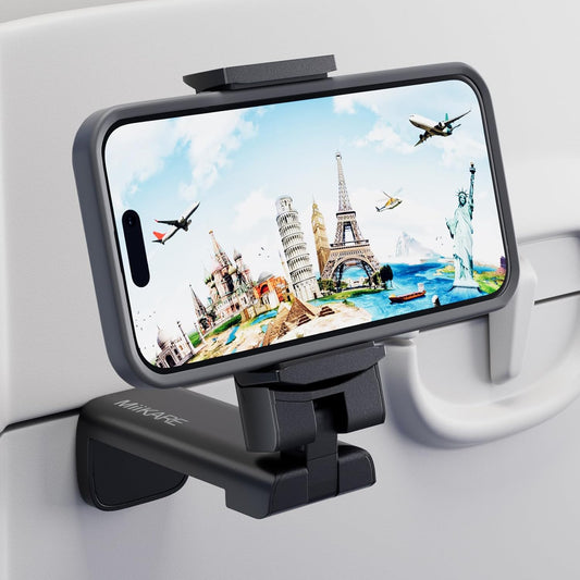 MiiKARE Airplane Travel Essentials Phone Holder, Universal Handsfree Phone Mount for Flying with 360 Degree Rotation, Accessory for Airplane, Travel