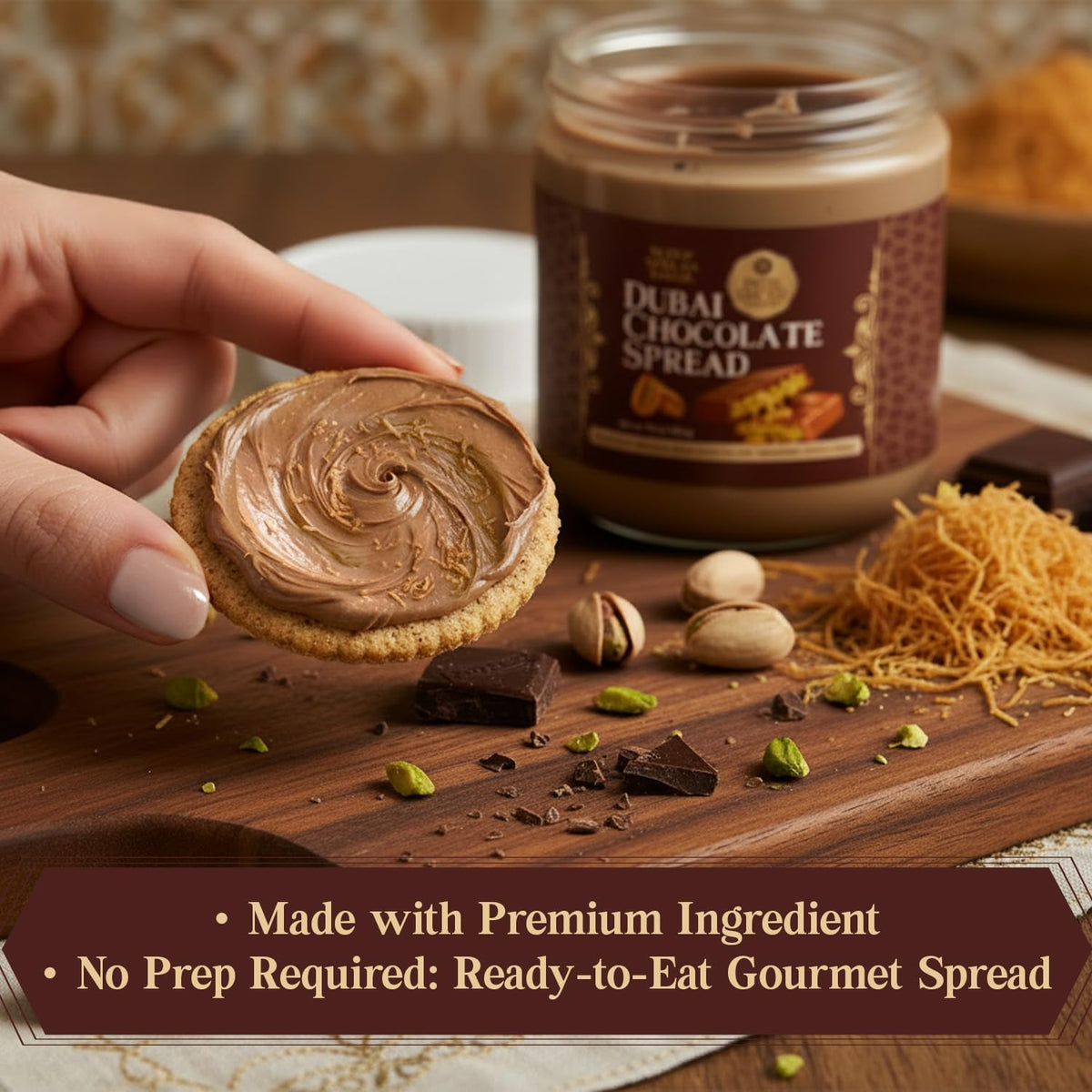Dubai Chocolate Spread with Kataifi Pistachio Cream – 8.3oz Luxurious Middle Eastern Chocolate Delight – Rich, Creamy Texture, Premium Gourmet Gift