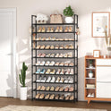 10-Tier Shoe Rack for Closet & Entryway – 50 Pair Large Capacity Shoe Organizer with Hooks & Anti-Fall Rails – Metal Frame Storage Shelf for Bedroom