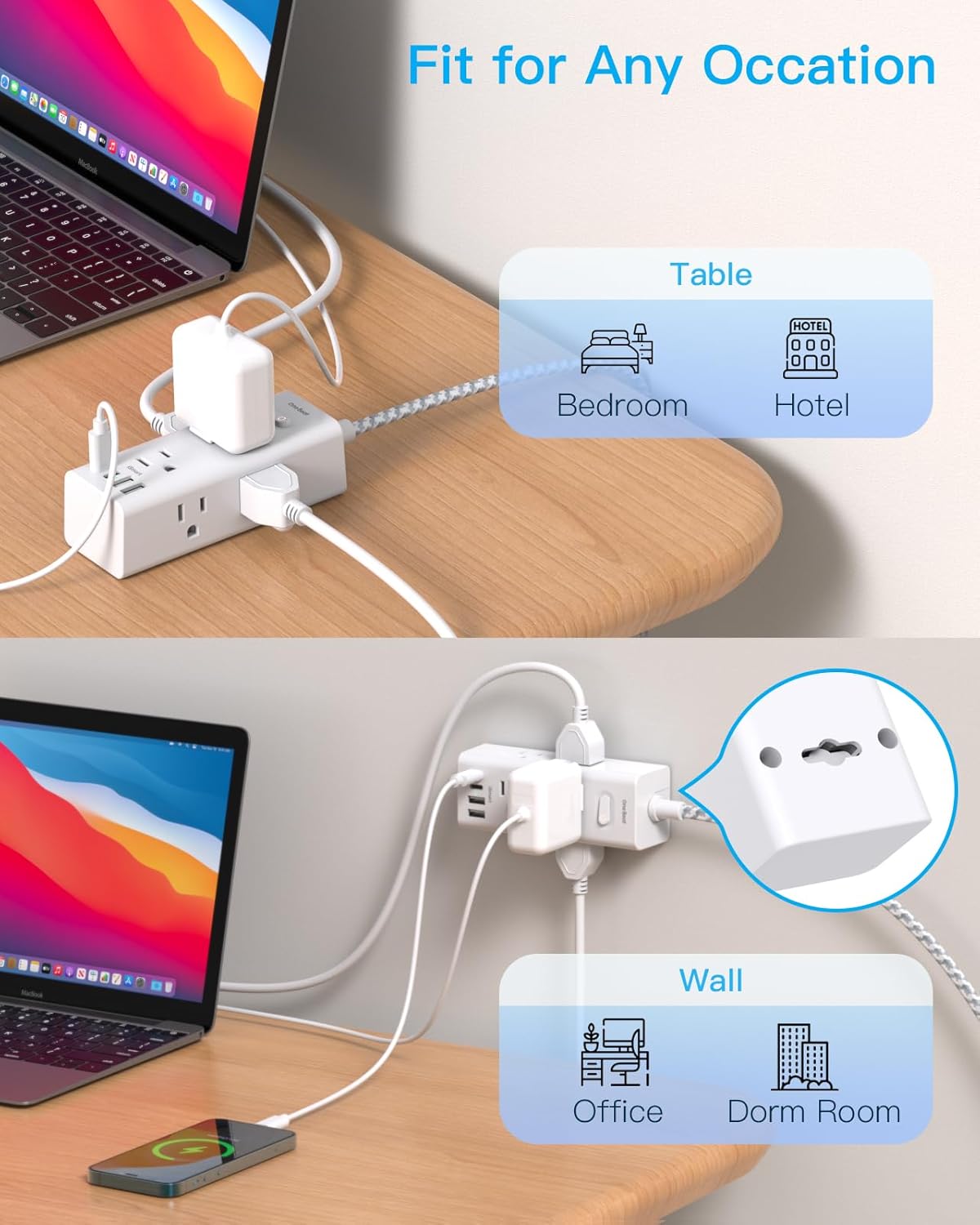 Power Strip Surge Protector - One Beat 6 Widely Outlets with 4 USB Ports (2 USB C), 5 Ft Extension Cord Flat Plug, Wall Mount Outlet Extender Small