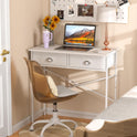 Small Writing Desk for Kids Bedroom, 31.5 Inch White Computer Desk for Small Spaces, Simple Desk with 2 Fabric Drawers for Home Office, Dorm, Living