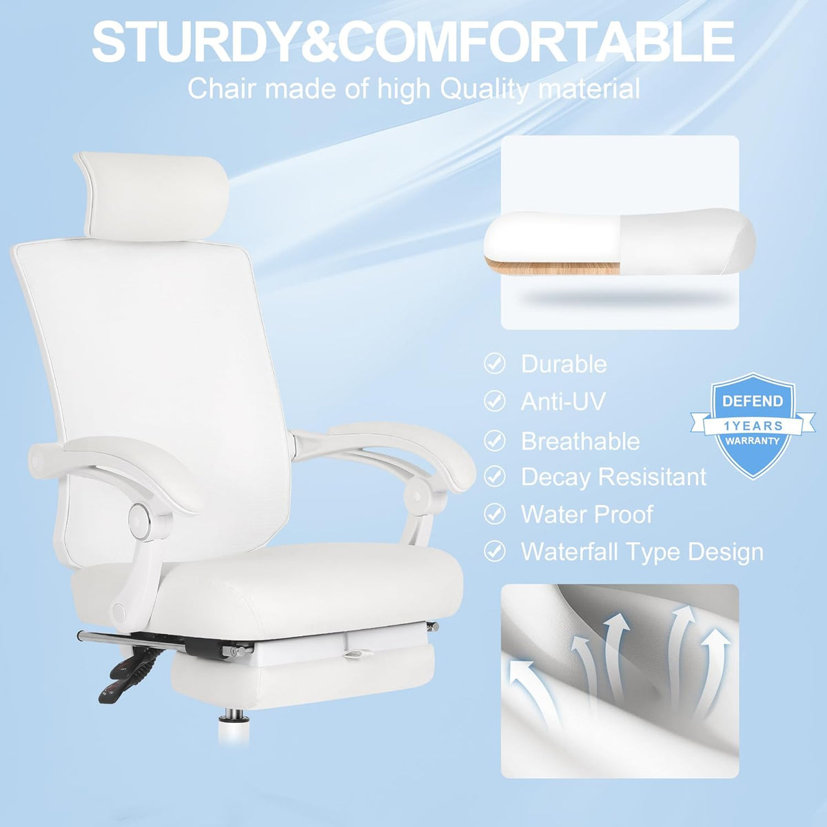 Misolant Ergonomic Office Chair with Footrest, Ergonomic Desk Chair with Adjustable 2D Lumbar Support, High Back Computer Chair with Adjustable