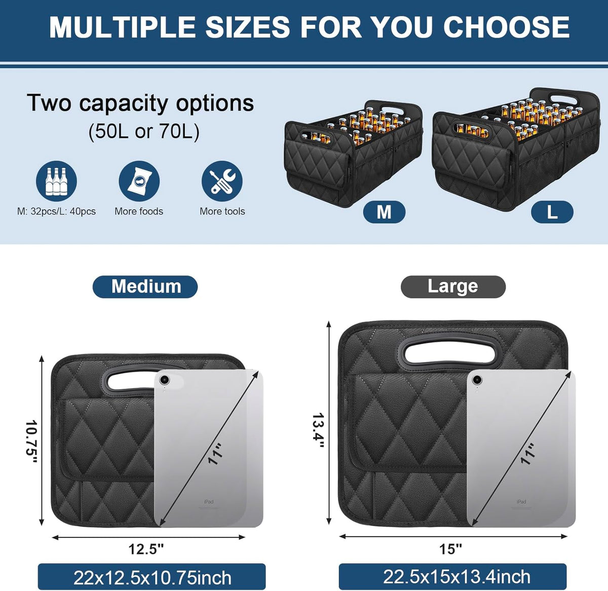 Deosk Car Trunk Organizer for SUV, Car Organizers and Storage with 6 Pocket, Car Accessories for Women/Men 50LWaterproof Polyester Trunk Organizer