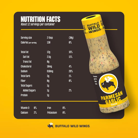 Buffalo Wild Wings Parmesan Garlic Sauce, 12 fl. oz., Perfect Dipping Sauce, Chicken Marinade, Chicken Parmesan Topping and Wing Seasoning, Made with