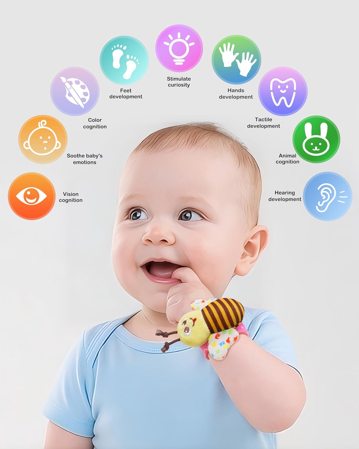 Bloobloomax Wrist Rattle Socks and Foot Finder Set, Infant Girl Boy Toys for Babies 0-36 Months, Newborn Hand & Foot Toys for 0 to 3 Years, Baby