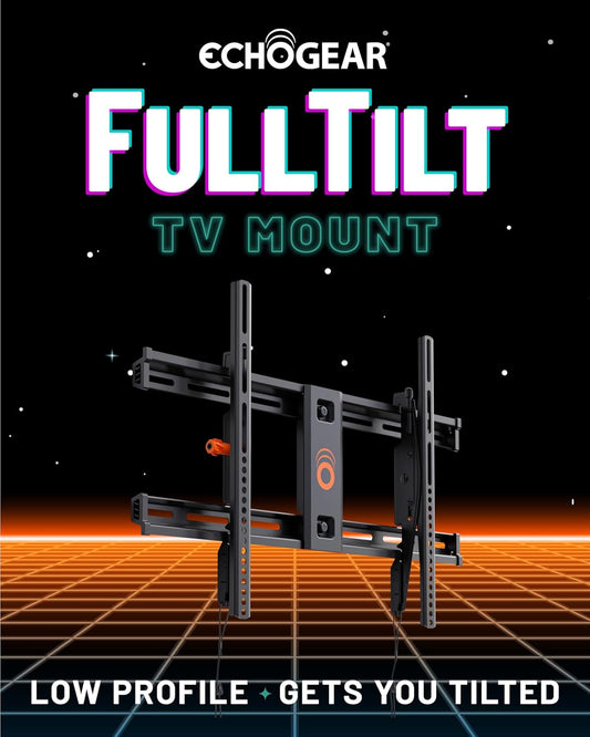 ECHOGEAR Wall Mount TV Bracket for TVs Up to 90" - Low Profile Design Tilts to Eliminate Glare - Includes Drilling Template & Can Be Leveled After