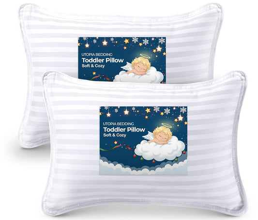 Utopia Bedding Toddler Pillow (White, 2 Pack), 13x18 Pillows for Sleeping, Soft and Breathable Cotton Blend Shell, Small Kids Pillow Perfect for