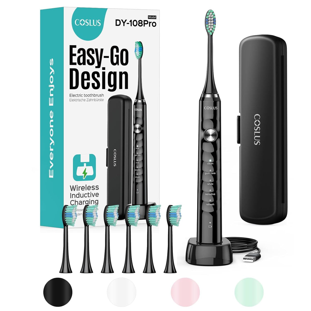 COSLUS Sonic Electric Toothbrush for Adults: 47000 VPM for Deep Cleaning & Whitening with Travel Case - 5 Modes for Sensitive Teeth & Braces