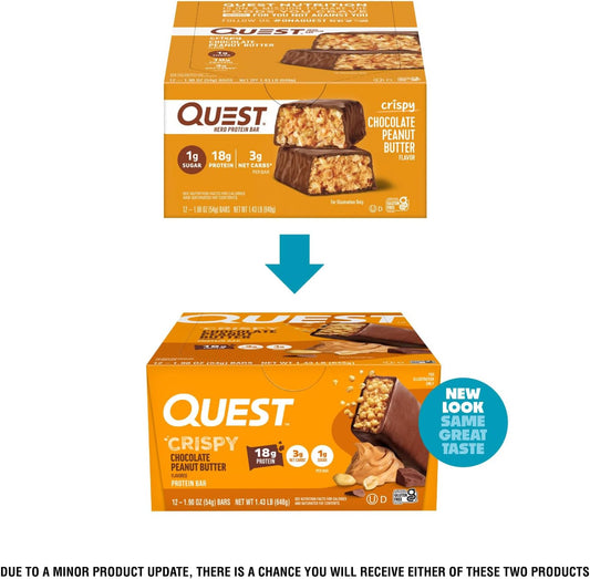 Quest Nutrition Crispy Chocolate Peanut Butter Hero Protein Bar, 18g Protein, 1g Sugar, 3g Net Carb, Gluten Free Protein Snack, Keto Friendly, 12