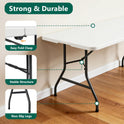Folding Table 6ft - Heavy Duty Plastic Table with Handle, Foldable & Portable, Fold-in-Half Utility Tables for Outdoor, Dining, Wedding, Events