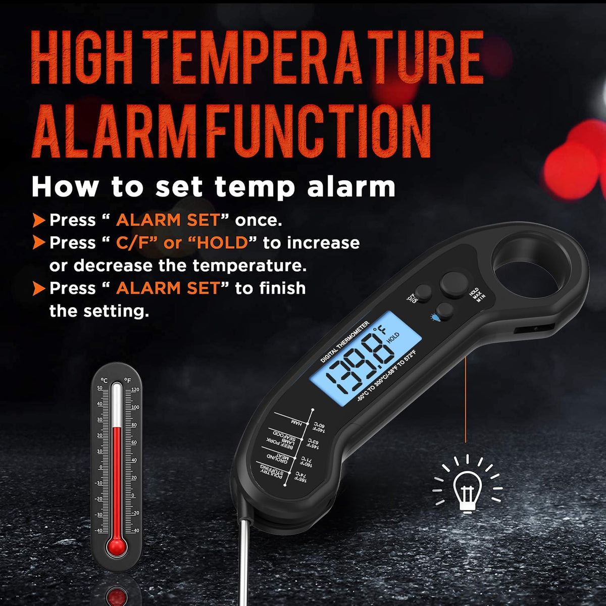 Meat Thermometer Digital, Instant Read Meat ThermometerI for Grill and Cooking, Waterproof Food Thermometer for Kitchen and Outside, BBQ, Turkey