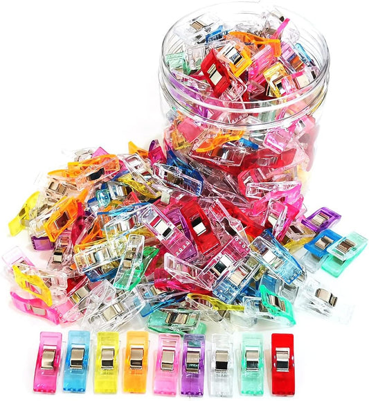 Sewing Clips, 100 Pcs with Plastic Box, Premium Quilting Clips for Supplies Crafting Tools, Assorted Colors Plastic Clips for Crafts,Sew Clip,Sew